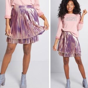 ModCloth Metallic Gold Purple Pink Pleated Tiered Mini Skirt